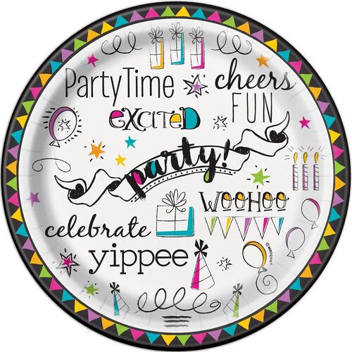 Doodle Birthday Paper Plates 18cm 8 Pack