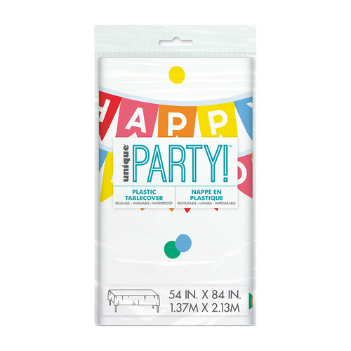 Bold Rainbow Birthday Printed Tablecover 137cm X 213cm