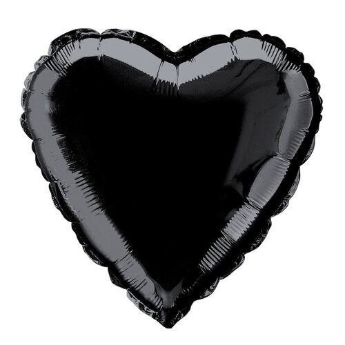 45m Black Heart  Foil Balloon Packaged