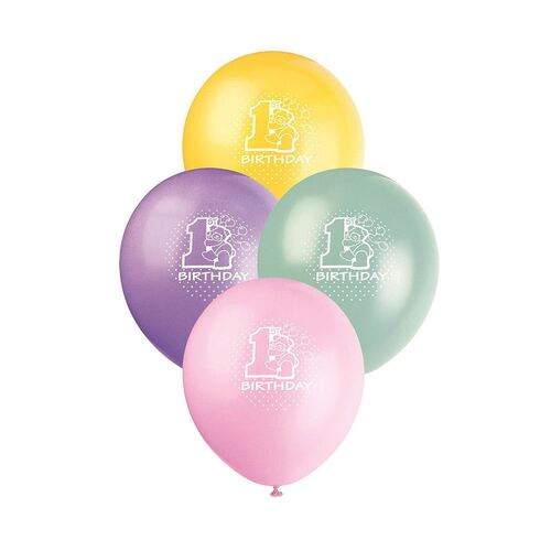 30cm 1st Birthday Printed Balloons 6 Pack