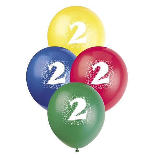30cm No 2 - Assorted Colours Printed Balloons 6 Pack