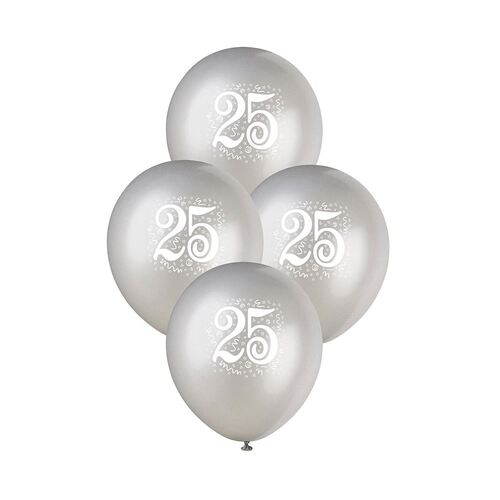 30cm Silver 25 Balloons  Printed Balloons 6 Pack