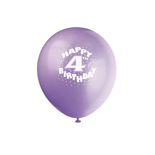 30cm 4th Birthday Printed Balloons 6 Pack