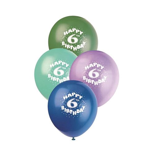 30cm 6th Birthday Printed Balloons 6 Pack
