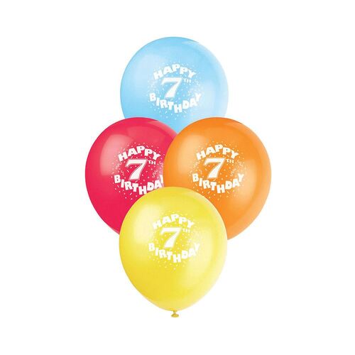 30cm 7th Birthday Printed Balloons 6 Pack
