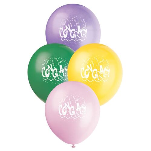 30cm Congrats Printed Balloons 6 Pack