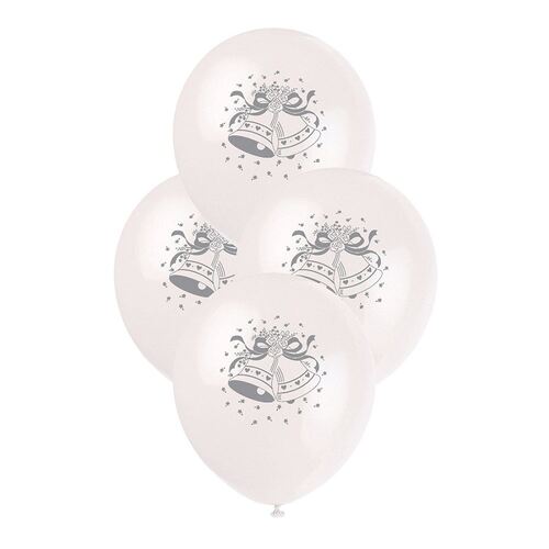 30cm Wedding Bells Balloons White  Printed Balloons 6 Pack