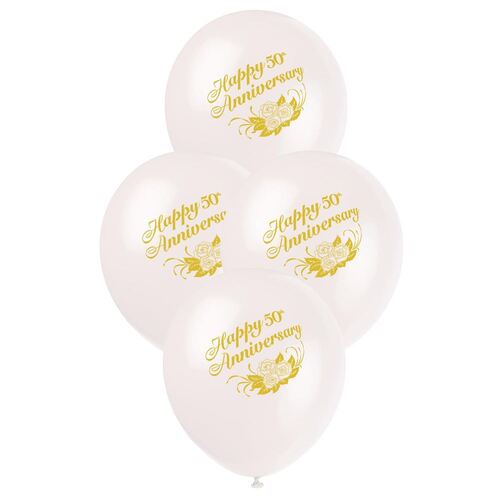 30cm Happy 50th Anniversary Balloons  Printed Balloons 6 Pack
