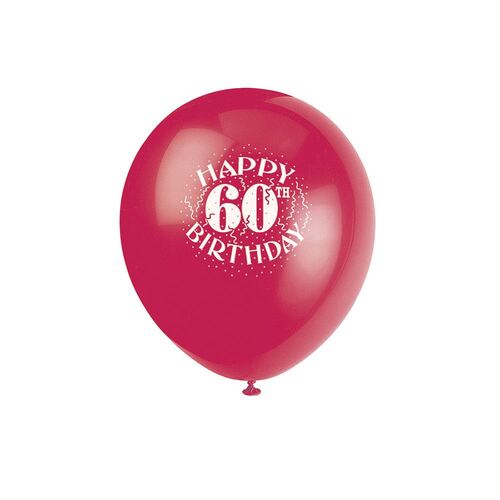 30cm 60th Birthday Printed Balloons 6 Pack
