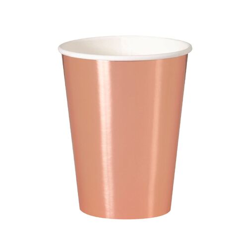 Rose Gold Foil Paper Cups 8 Pack 270ml