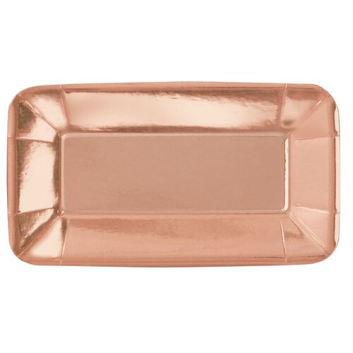 Rose Gold Foil Rectangle Appetizer Paper Plates 22cm x 13cm 8 Pack