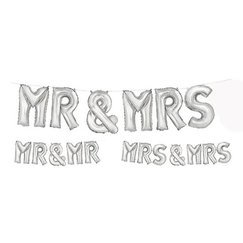 Mr & Mrs Silver Foil Letter Balloon Kit 35.5cm