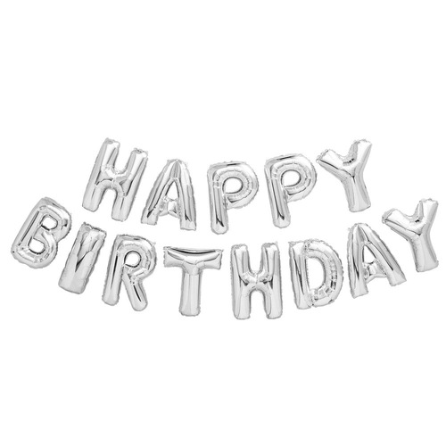 Happy Birthday Silver Foil Letter Balloon Kit 35.5cm