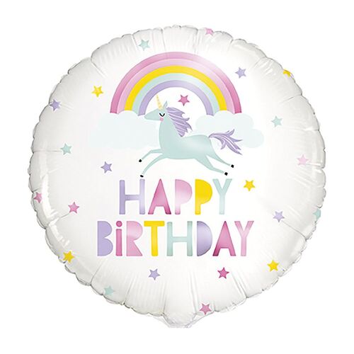 45cm Rainbow Unicorn Happy Birthday Foil Balloon