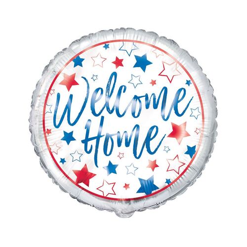 45cm Red, White, Blue Welcome Home Foil Balloon Packaged
