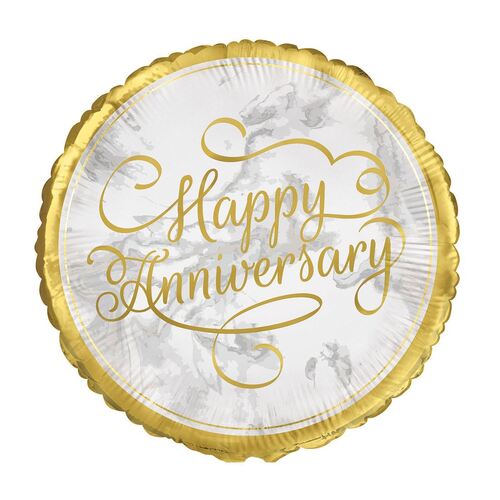 45cm Gold Happy Anniversary Foil Balloon Packaged