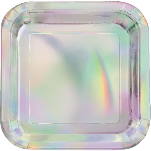 Iridescent Foil Square Paper Plates 17cm 8 Pack