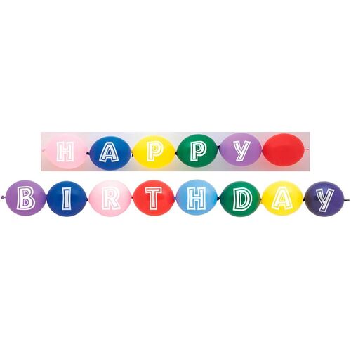 14 Linking Balloons - Happy Birthday - Assorted Colours
