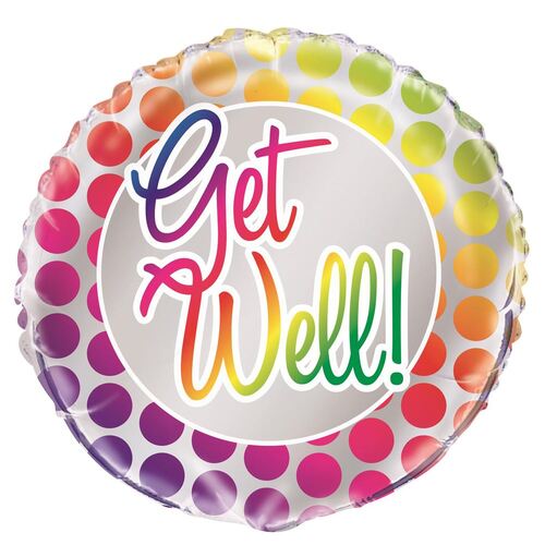 45cm Rainbow Get Well  Foil Balloon Packaged