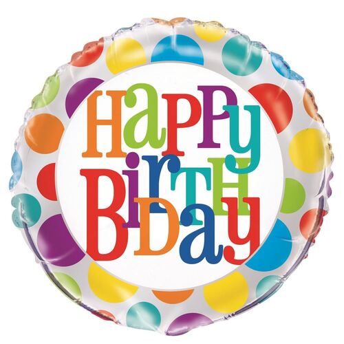 45cm Rainbow Dot Happy Birthday  Foil Balloon Packaged