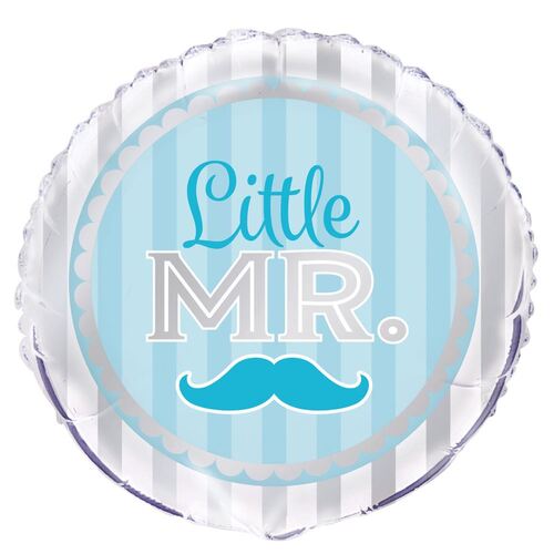 45cm Little Mr Blue Boy Mustache  Foil Balloon Packaged