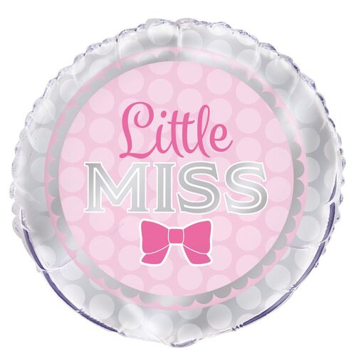 45cm Little Miss Pink Girl Bow  Foil Balloon Packaged