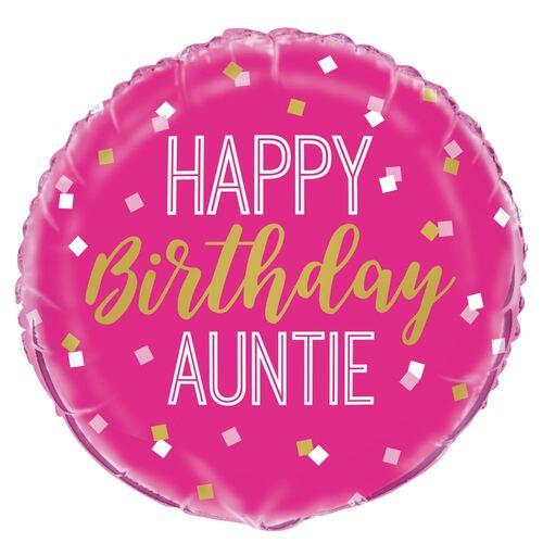 45cm Pink Happy Birthday Auntie Foil Balloon Packaged