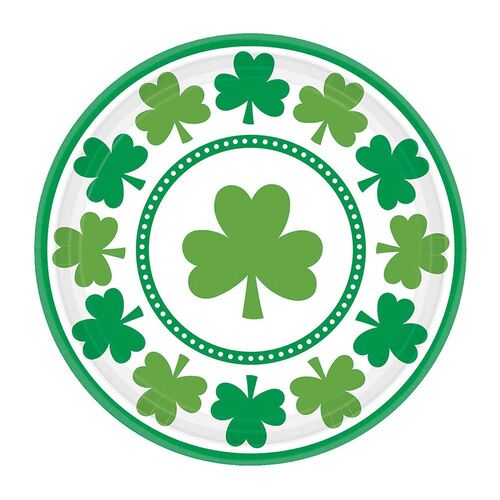Lucky Shamrocks Round Paper Lunch Plates 17cm 8 Pack
