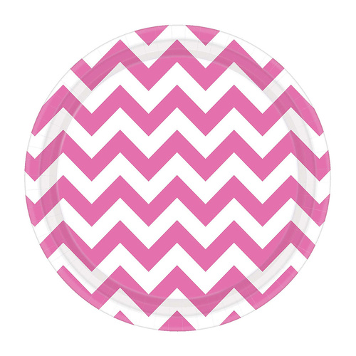 Chevron Round Paper Plates New Pink 17cm 8 Pack