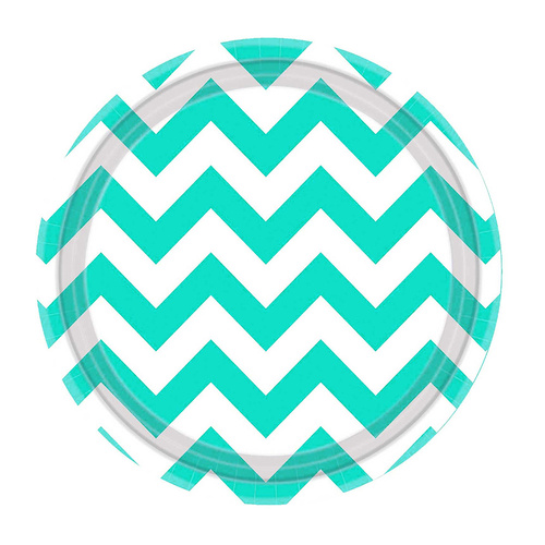 Chevron Round Paper Plates Robin's-egg Blue 17cm 8 Pack