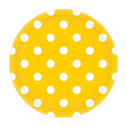 Dots Round Paper Plates Yellow Sunshine 17cm 8 Pack