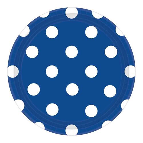 Dots Round Paper Plates Bright Royal Blue 17cm 8 Pack