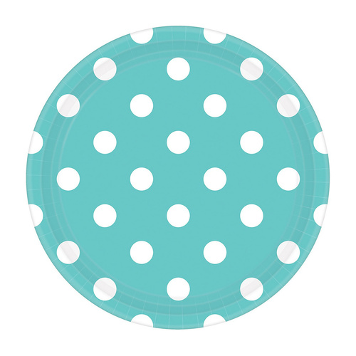 Dots Round Paper Plates Robin's Egg Blue 17cm 8 Pack