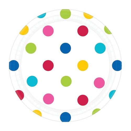 Rainbow Dots Round Paper Plates 17cm 8 Pack