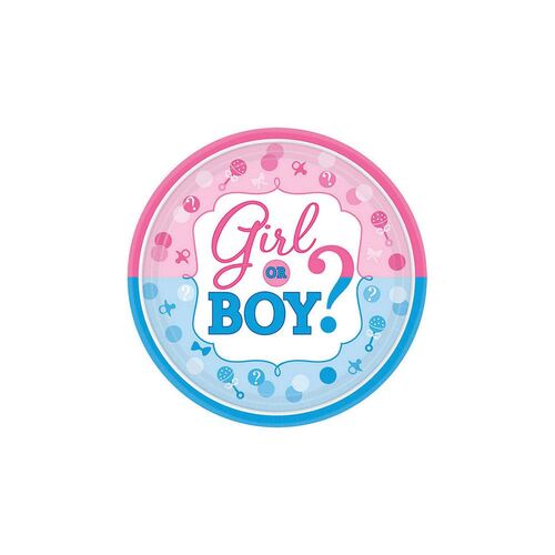 Girl or Boy? 17cm Plates Gender Reveal 8 Pack