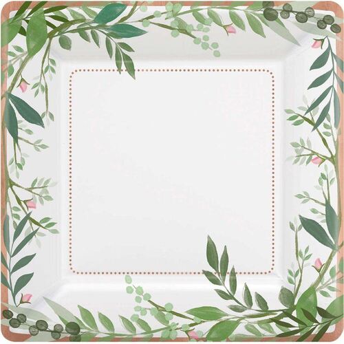 Love and Leaves 17cm Square Metallic Plates 8 Pack