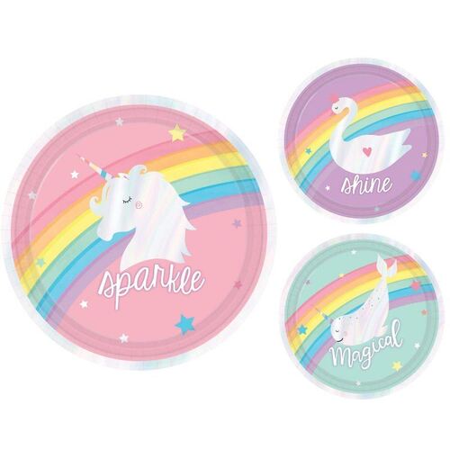 Magical Rainbow Birthday Iridescent Paper Lunch Plates 17cm 8 Pack