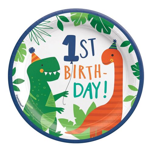 Dino-Mite Party Dinosaur 1st Birthday Round Paper Plates 17cm 8 Pack