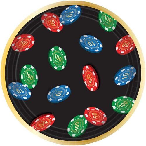 Roll The Dice Casino Round Paper Lunch Plates 18cm 8 Pack