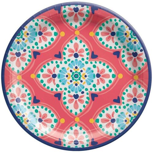 Boho Vibes Round Paper Lunch Plates 17cm 8 Pack
