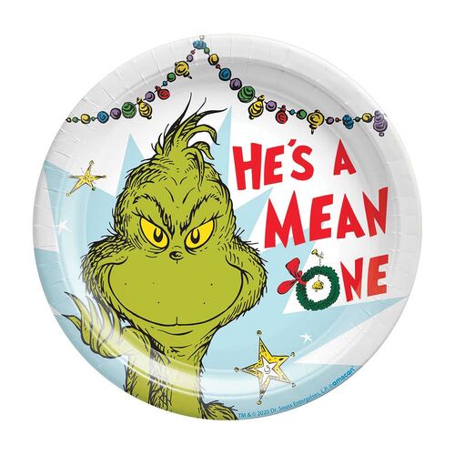 Dr. Seuss The Grinch He's A Mean One Paper Plates 17cm 8 Pack