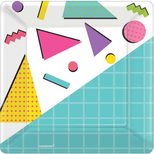 Awesome Party 80's Square Lunch Plates 17cm 8 Pack