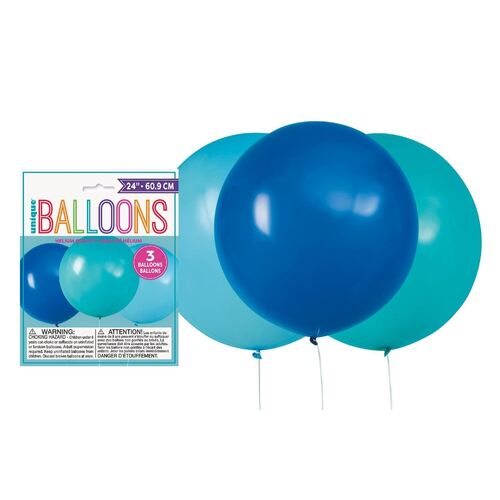 60.9cm Teal & Blue Assorted Latex Balloons 3 Pack
