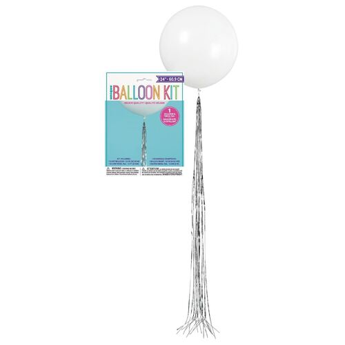 60cm  White Latex Balloon With Silver Tassel