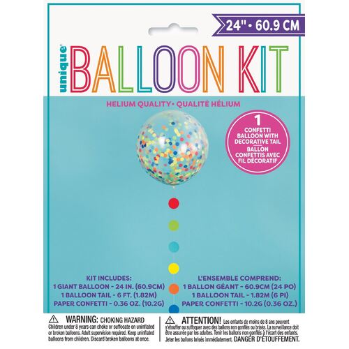 60.9 Clear Balloon With Multi Coloured Confetti & Dots Tail Latex Balloons 2 Pack