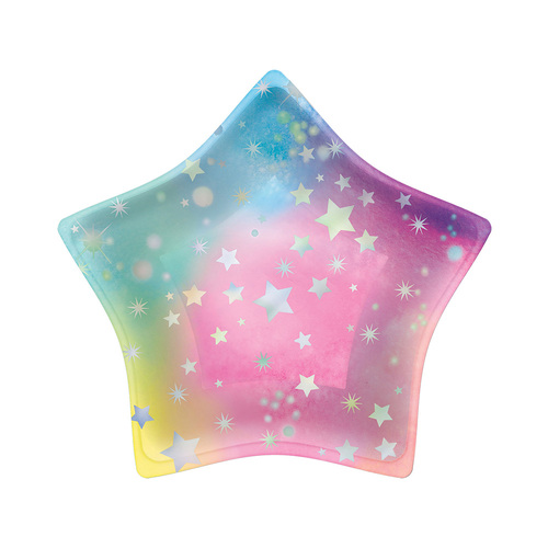 Luminous Birthday Iridescent Star Shaped Paper Plates 20cm 8 Pack