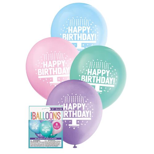 30cm  Printed Balloon - Pas Birthday Cake  Printed Balloons 8 Pack