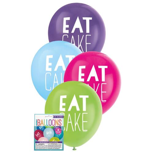 30cm  Printed Balloon - Eat Cake  Printed Balloons 8 Pack
