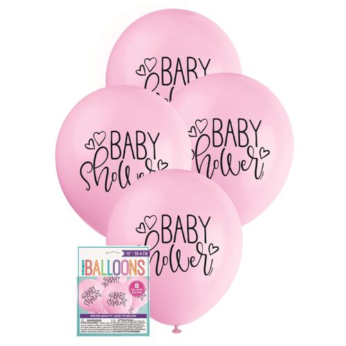 30cm Baby Shower Pink Printed Balloons 8 Pack