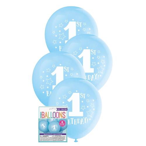 30cm Printed Balloon-1st Stars Blue  Printed Balloons 8 Pack